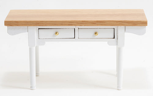 White Vermont Table with Oak Top