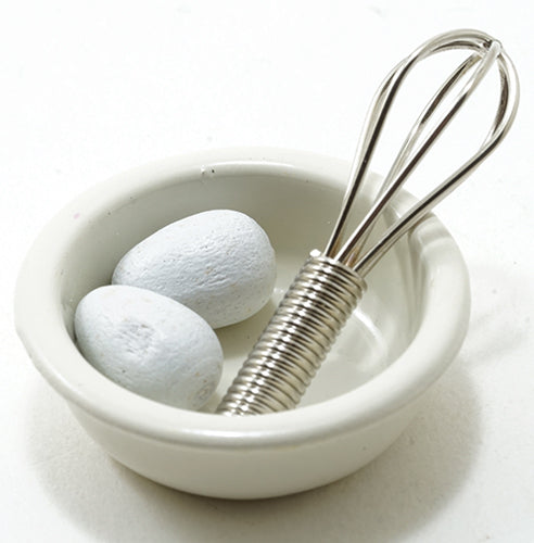 Miniature Mixing bowl with two eggs and a whisk