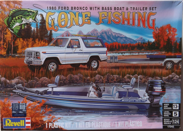 '80 Ford Bronco w/ Bass Boat & Trailer Set- Gone Fishing- 1/24 scale