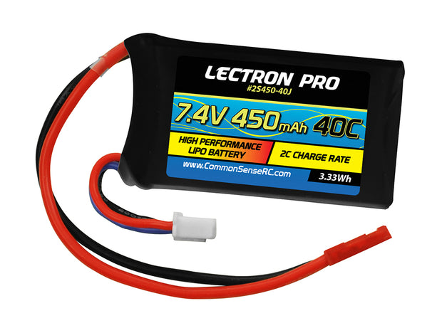 Lectron Pro 7.4V 450mAh 40C Lipo Battery with JST Connector