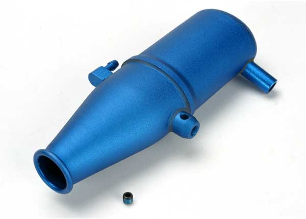 Tuned pipe, aluminum, blue-anodized (dual chamber with pressure fitting)/ 4mm GS