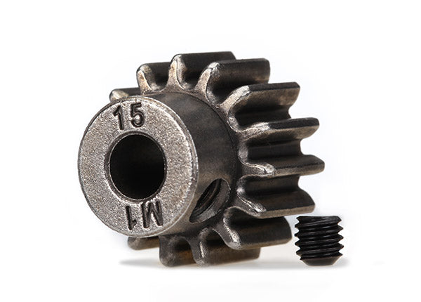 Gear, 15-T pinion (1.0 metric pitch) (fits 5mm shaft)/ set screw (compatible with steel spur gears)