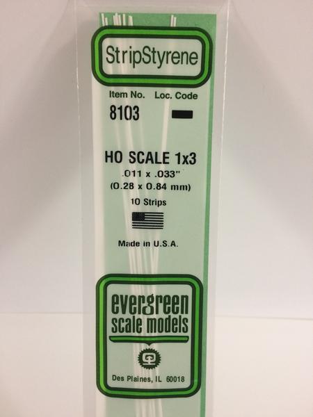 Styrene Strip HO Scale 1x3