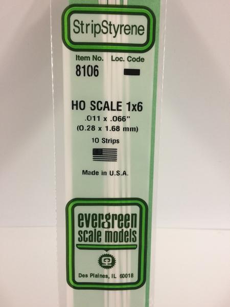 Styrene Strip  HO Scale 1x6