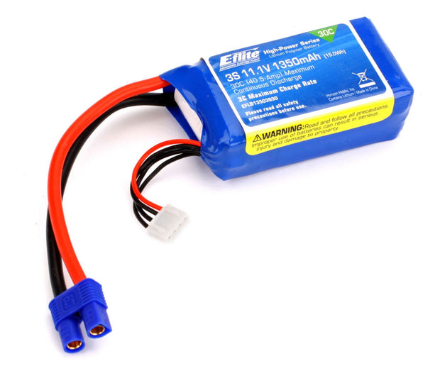 1350mAh 3S 11.1V 30C LiPo, 13AWG: EC3