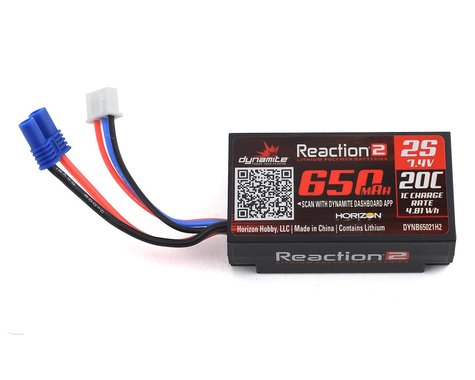 Dynamite Reaction 2S 20C Hard Case LiPo Battery w/EC2 Connector (7.4V/650mAh)